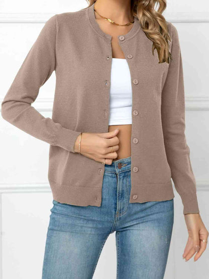 Button Down Round Neck Cardigan - Deals DejaVu