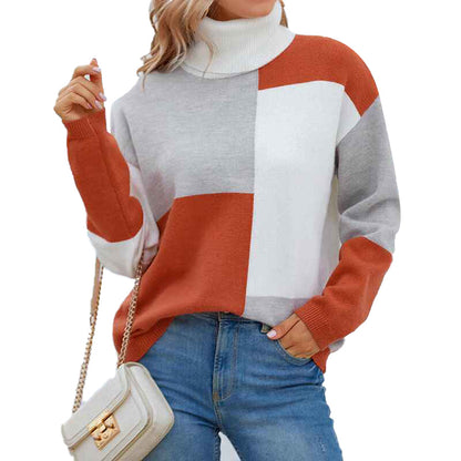 Dark-gray-Women-Pullover-Sweater-Turtleneck-Plaid-Long-Sleeve-Loose-Casual-Chunky-Checked-Knitted-Winter-Sweaters-Jumper-Tops-K496