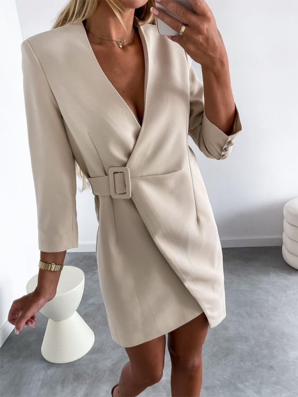 Women’s Sophisticated V-Neck Long Sleeve Suit Dress