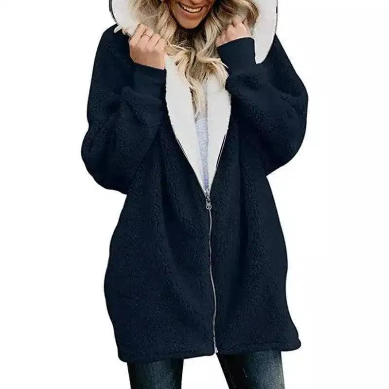 LOVEMI - Lovemi - Hooded zipper cardigan fur coat plush sweater