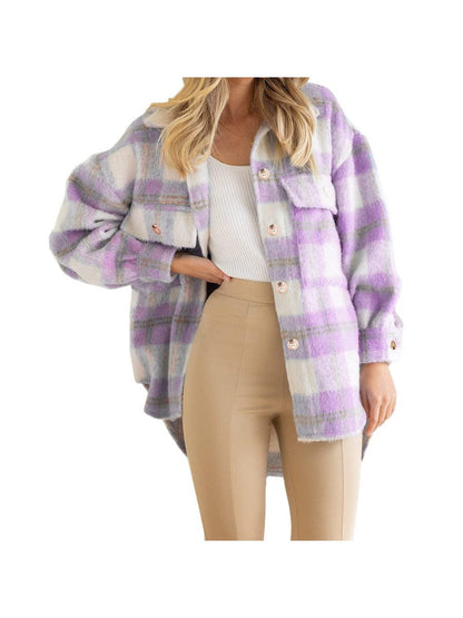 Plaid woolen coat coat thick coat for women