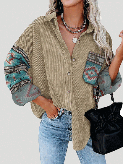 Women's Blouses Loose Print Stitching Lapel Long Sleeve Blouse - Blouses - INS | Online Fashion Free Shipping Clothing, Dresses, Tops, Shoes - 20-30 - 21/10/2021 - BLO2110211373